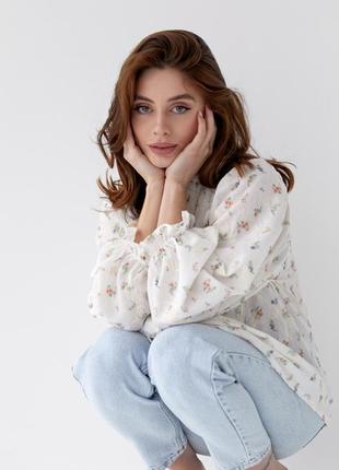 Бавовняна блуза з квітковою вишивкою7 фото