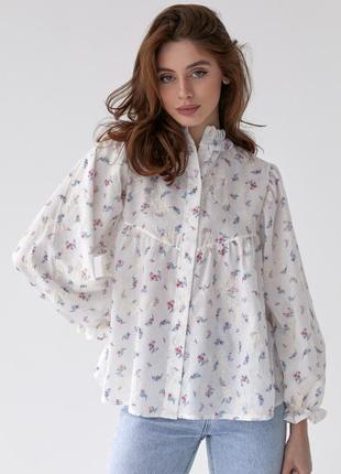 Бавовняна блуза з квітковою вишивкою