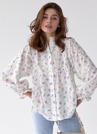 Бавовняна блуза з квітковою вишивкою4 фото