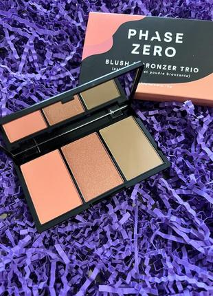 Идеальная палетка для лица 3 в 1 (румяна, хайлайтер, бронзер) phase zero blush & bronzer trio