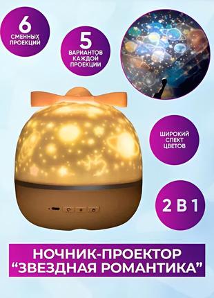 Ночник проектор детский с мелодией 6 тем/ ночное звездное небо, детский светильник с музыкой
