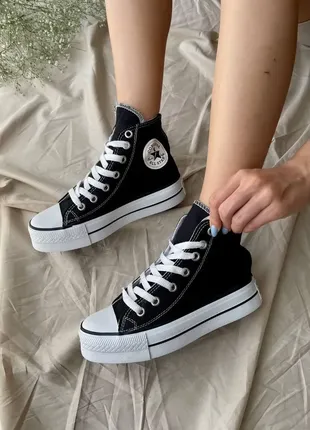 Кеды конверс олл стар  черные с белой подошвой на платформе converse all star7 фото