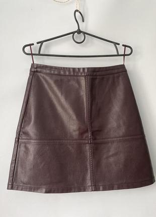 Юбка new look юбка под кожу фиолетово-коричнево-бордовая размер s-m мини короткая2 фото