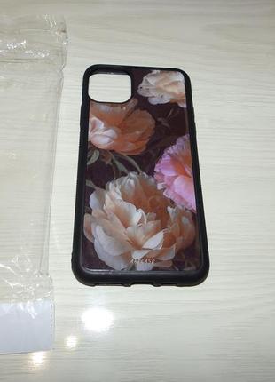 Чехол для apple iphone 11 pro max tpu+glass art case пионы4 фото