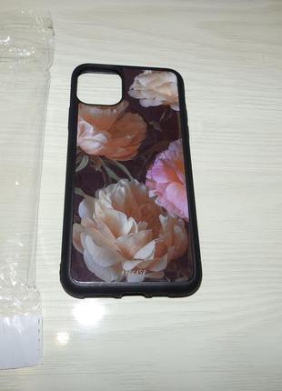 Чехол для apple iphone 11 pro max tpu+glass art case пионы5 фото