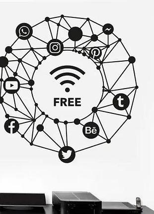 Наклейка "Обко. free wi-fi. бесплатный вай-фай. интернет" на стену, стекло, мебель, зеркало