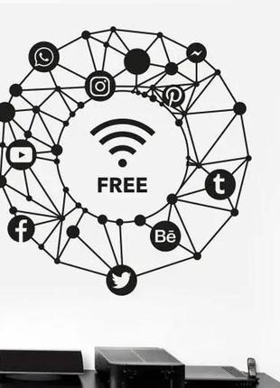 Наклейка "обко. free wi-fi. бесплатный вай-фай. интернет" на стену, стекло, мебель, зеркало