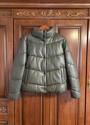 Куртка mango екошкіра хакі m/l