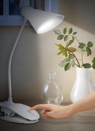 Светодиодный настольный led светильник, лампа аккумуляторная сенсорная на прищепке с...
