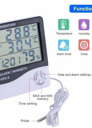 Цифровой, электронный термометр, часы, гигрометр, будильник, настольный, настенный htc-22 фото