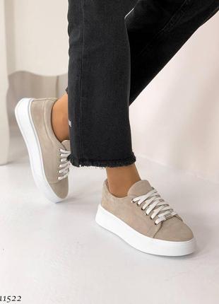 Кроссовки кеды натуральный замш на высокой подошве платформе танкетке массивной