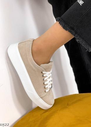 Кроссовки кеды натуральный замш на высокой подошве платформе танкетке массивной