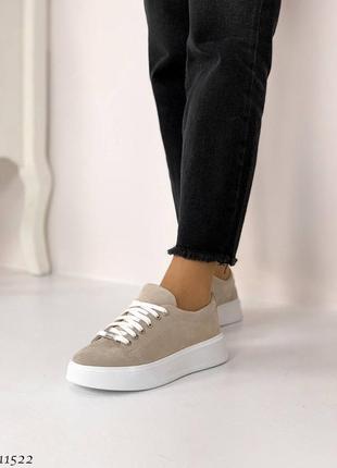 Кроссовки кеды натуральный замш на высокой подошве платформе танкетке массивной