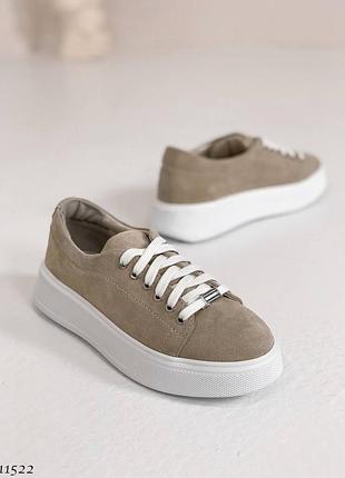 Кроссовки кеды натуральный замш на высокой подошве платформе танкетке массивной