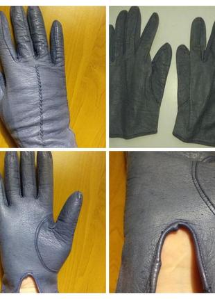 Перчатки винтажные серо голубого оттенка кожа1 фото