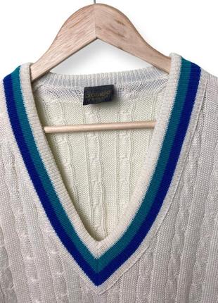 Винтажный шерстяной теннисный свитер с v-вырезом пуловер chawo of norway cable knit винтаж 90х шерсть dale норвегия 48 m5 фото