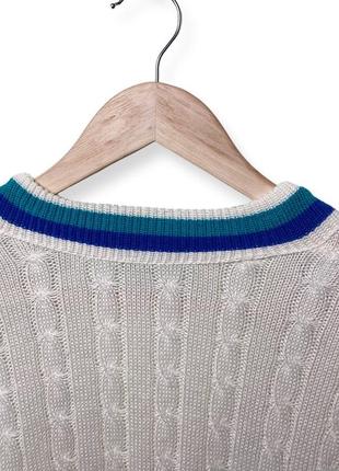 Винтажный шерстяной теннисный свитер с v-вырезом пуловер chawo of norway cable knit винтаж 90х шерсть dale норвегия 48 m6 фото