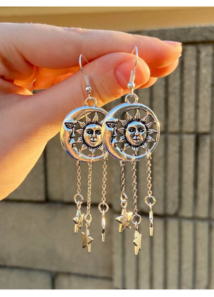 Довгі модні сережки сонце зірки на ланцюжках