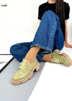Стильные кожаные женские туфли на шнуровке classic 💛💙🏆2 фото