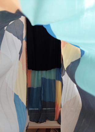 Итальянское разноцветное платье миди под пояс гофре-плиссе,new collection (размер 10)5 фото