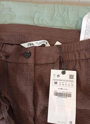 Женские текстурированные брюки zara коричневые, р. м4 фото