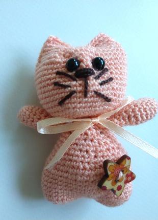 Амігурумі котик персиковий кіт в'язаний дитяча іграшка м'яка гачком2 фото