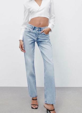Базові голубі довгі джинси zara