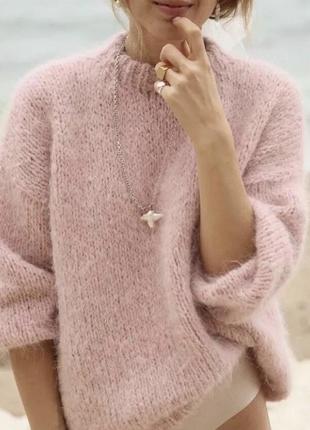 Плюшева м'яка кофта рожева, укорочений светр травичка, светрок теплий м'який, ніжно-рожевий гольф1 фото