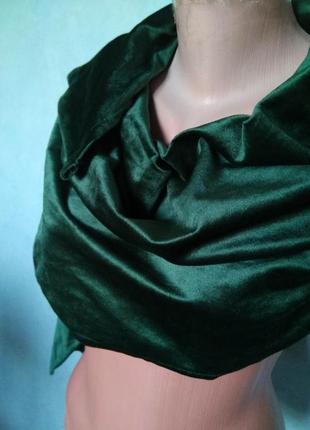 Красивый бархатный зеленый шарф/велюровый палантин цвета зелёной хвои/платок1 фото