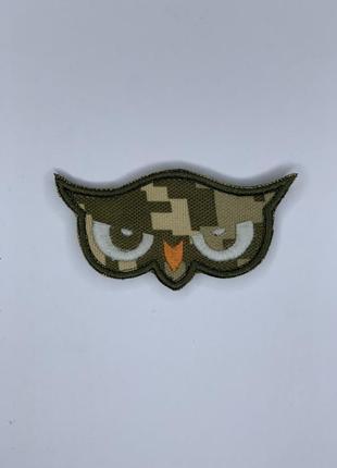 Шеврон (патч) owl eyes совині очі на липучці піксель