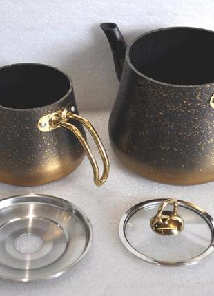 Двоярусний чайник o.m.s. collection 8200-l gold (1,2 /2,5 л)8 фото