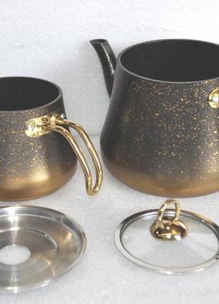Двоярусний чайник o.m.s. collection 8200-l gold (1,2 /2,5 л)5 фото
