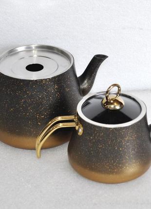 Двоярусний чайник o.m.s. collection 8200-l gold (1,2 /2,5 л)2 фото