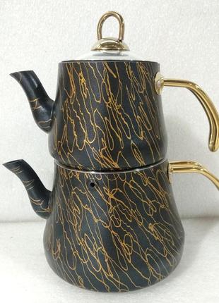 Двоярусний чайник o.m.s. collection 8204-m gold (0,8 /1,8 л.)5 фото