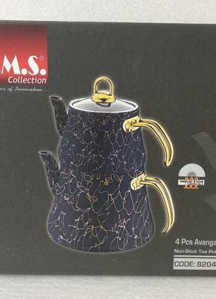 Двоярусний чайник o.m.s. collection 8204-m gold (0,8 /1,8 л.)10 фото