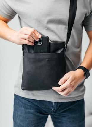Сумка чоловіча шкіряна чорна коричнева 24*23