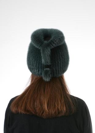 Высокая женская шапка из вязаного меха норки6 фото