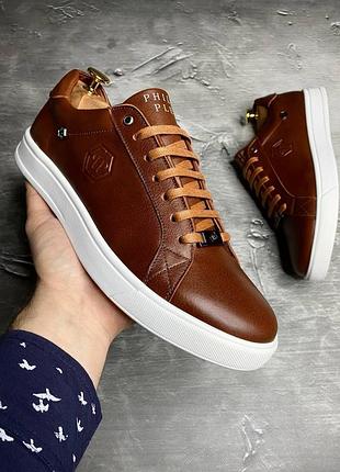 Стильные кеды филип плейн philipp plein кожаные коричневые (режи) мужские (весна/осень/деми/демисезонные) для мужчин, удобные, комфортные, стильные