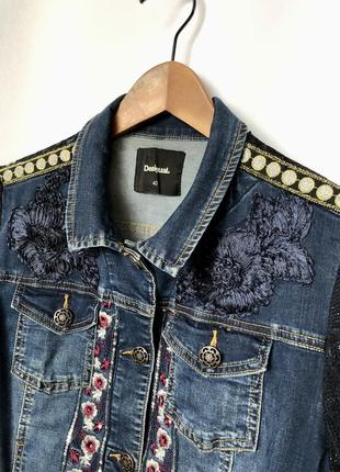 Desigual джинсовая куртка жакет стиль этно бохо вязаные рукава7 фото