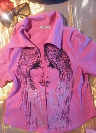 Розовая рубашка с принтом на молнии 46р.