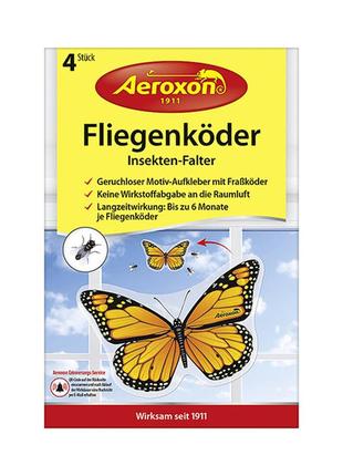 Декоративная наклейка на окно (бабочка) приманка для мух aeroxon "бабочки", 4 шт