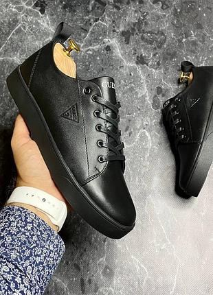 Стильные кеды гес guess кожаные черные мужские (весна/осень/лето деми/демисезонные) для мужчин, удобные, комфортные