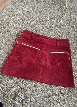 Велюровая бордовая мини юбка низкая посадка вельвет марсала s7 фото