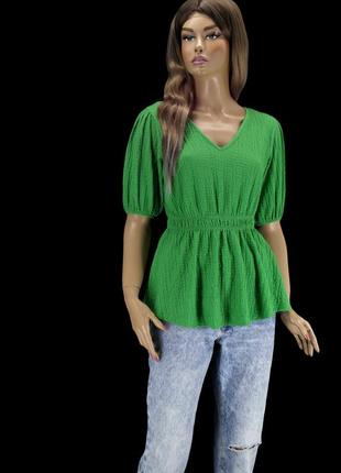Брендовая фактурная ярко-зелёная блузка "f&f". размер uk10/eur38.6 фото