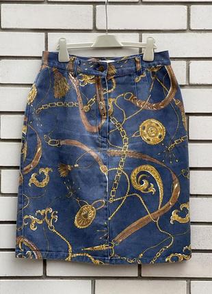 Винтажная джинсовая юбка миди с принтом, хлопок apart