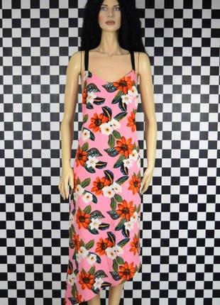 Платье розовое цветочное асимметричное миди платье в цветочный принт3 фото