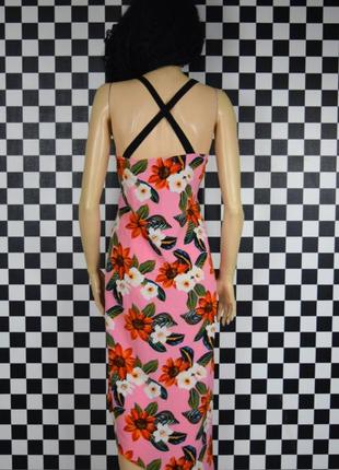 Платье розовое цветочное асимметричное миди платье в цветочный принт4 фото