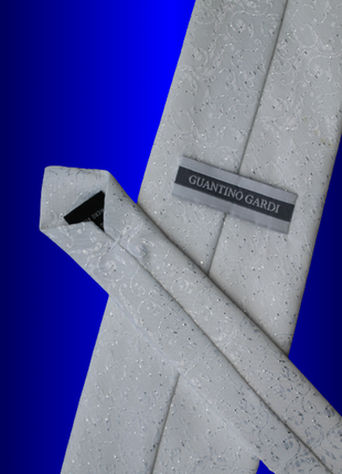 Классический мужской белый с люриксовой вышивкой  широкий свадебный галстук ручной работы микрофибра4 фото