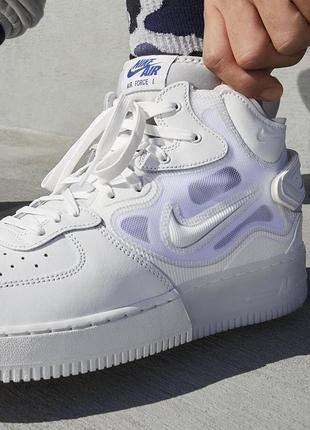 Оригинальные мужские высокие кроссовки nike air force 1 mid react. цвет белый. все размеры.10 фото