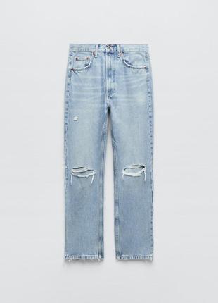 Прямые джинсы с подертостями на коленях zara straight - 367 фото